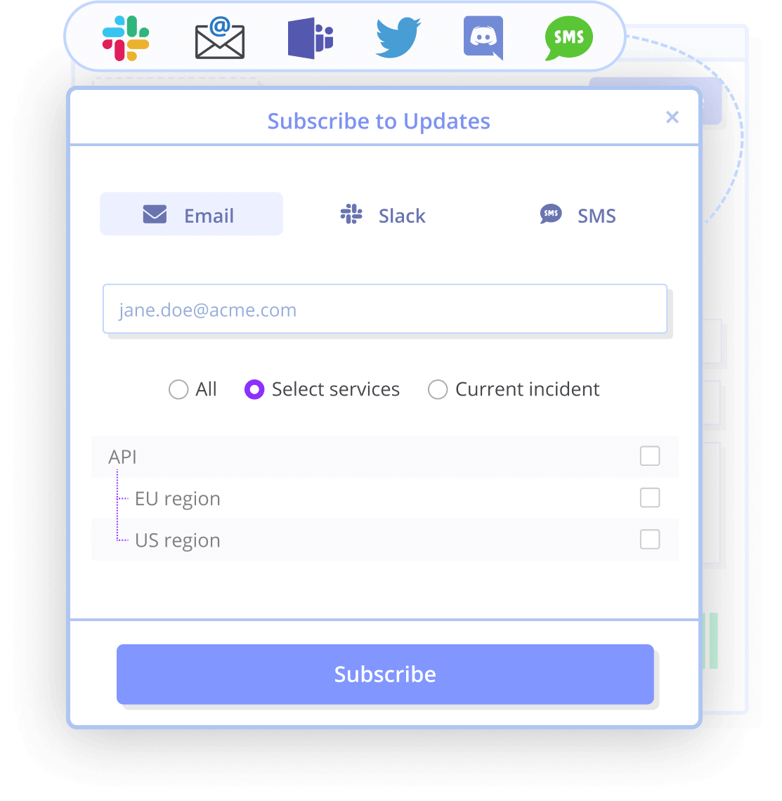 Status page real-time notifications subscription